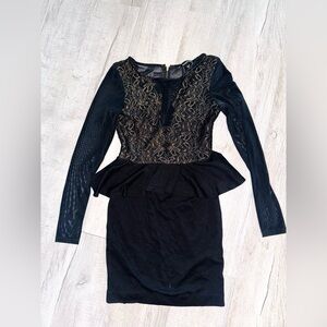 Bebe Elegant Black and Gold Lace Dress